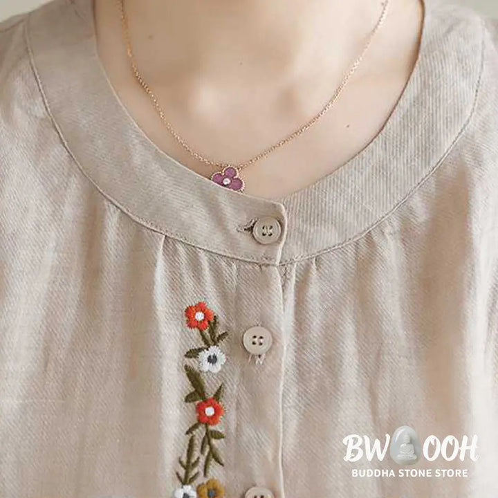 BWOOOH 2Pcs Cotton Embroidery Flowers Shirt Top Pants Meditation Zen Tai Chi Clothing Women’s Set - Women’s Meditation