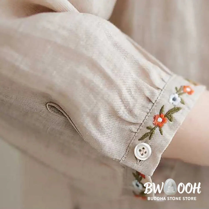 BWOOOH 2Pcs Cotton Embroidery Flowers Shirt Top Pants Meditation Zen Tai Chi Clothing Women’s Set - Women’s Meditation