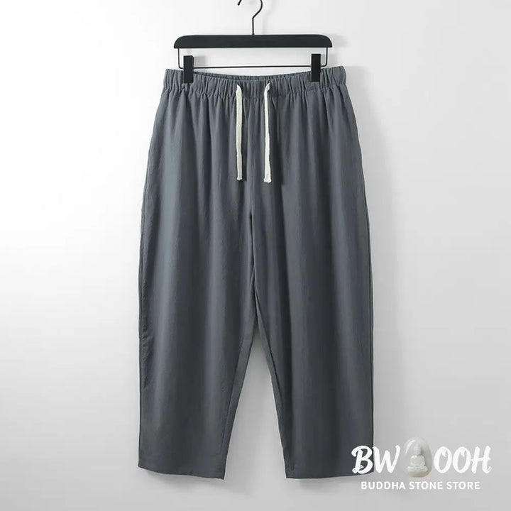BWOOOH 2Pcs Cotton Kimono Ankle-Length Pants Men’s Meditation Cloth Set - Men’s Meditation Cloth