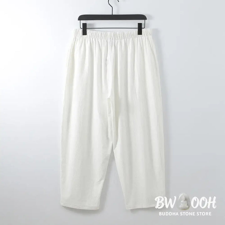 BWOOOH 2Pcs Cotton Kimono Ankle-Length Pants Men’s Meditation Cloth Set - Men’s Meditation Cloth
