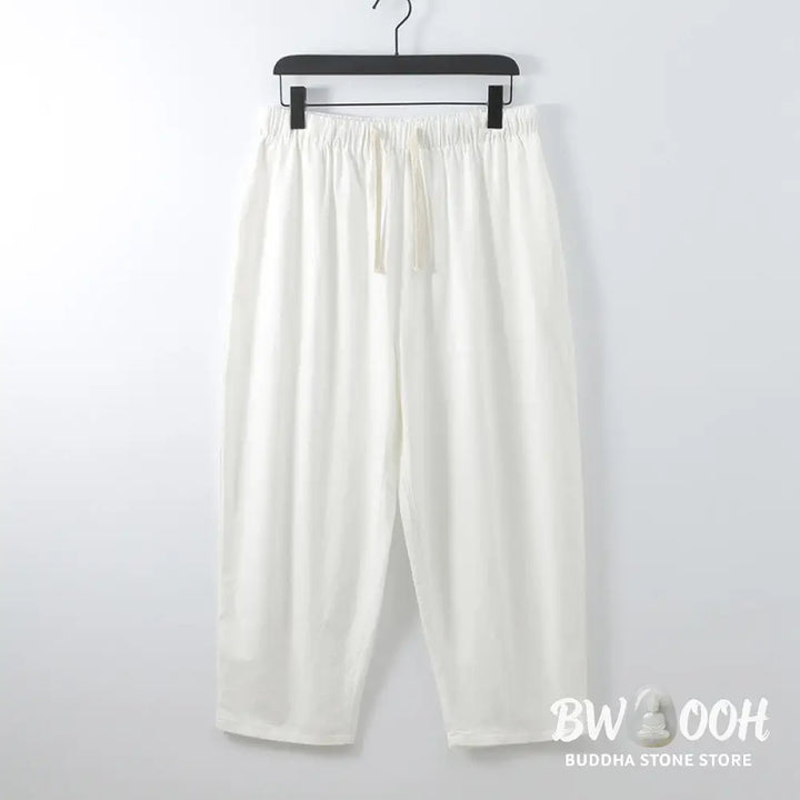 BWOOOH 2Pcs Cotton Kimono Ankle-Length Pants Men’s Meditation Cloth Set - Men’s Meditation Cloth