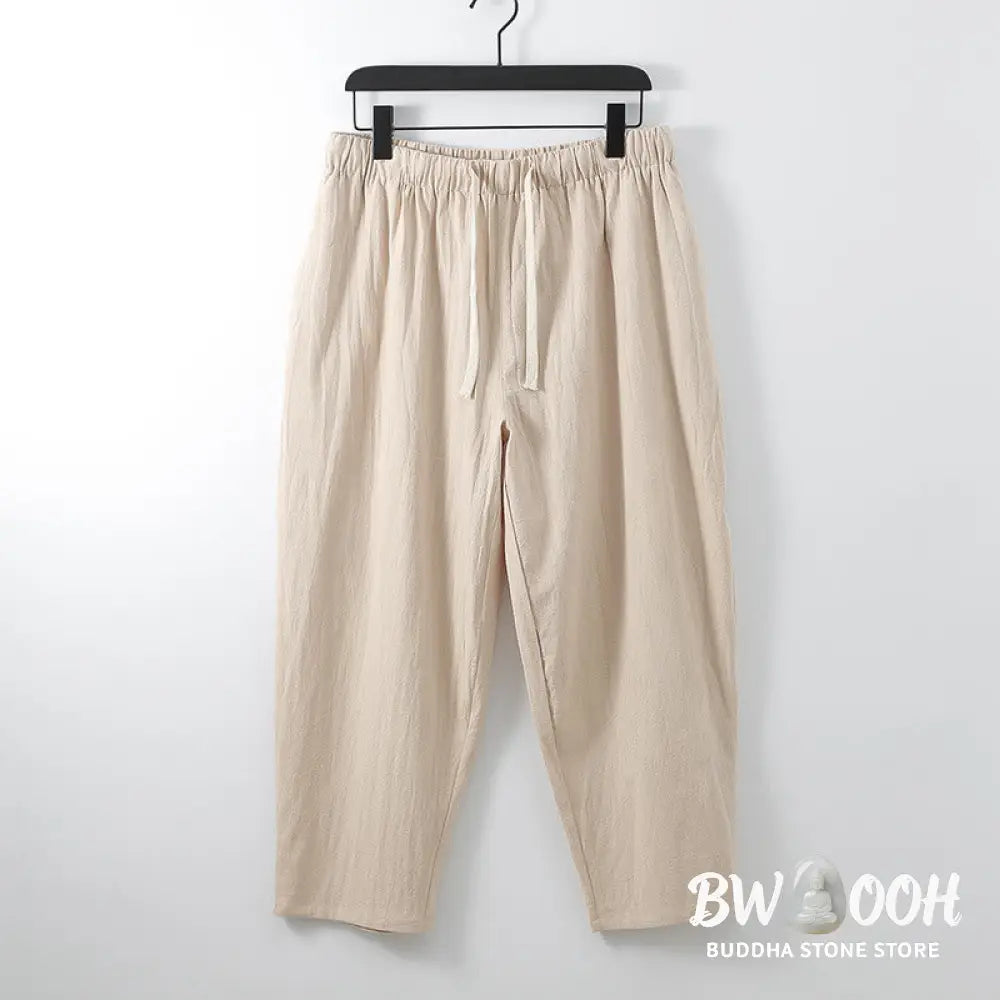BWOOOH 2Pcs Cotton Kimono Ankle-Length Pants Men’s Meditation Cloth Set - Men’s Meditation Cloth