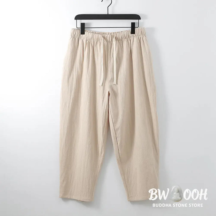 BWOOOH 2Pcs Cotton Kimono Ankle-Length Pants Men’s Meditation Cloth Set - Men’s Meditation Cloth