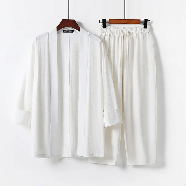 BWOOOH 2Pcs Cotton Kimono Ankle-Length Pants Men’s Meditation Cloth Set - White / US/UK/AU36，EU46 (L) - Men’s