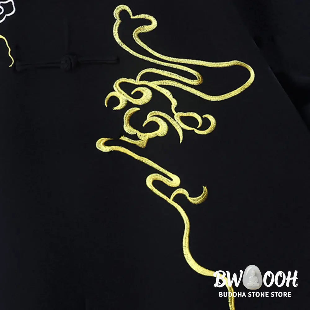 BWOOOH 2Pcs Fall Embroidery Dragon Frog-Button Tai Chi Meditation Qigong Zen Practice Unisex Cotton Clothing Set