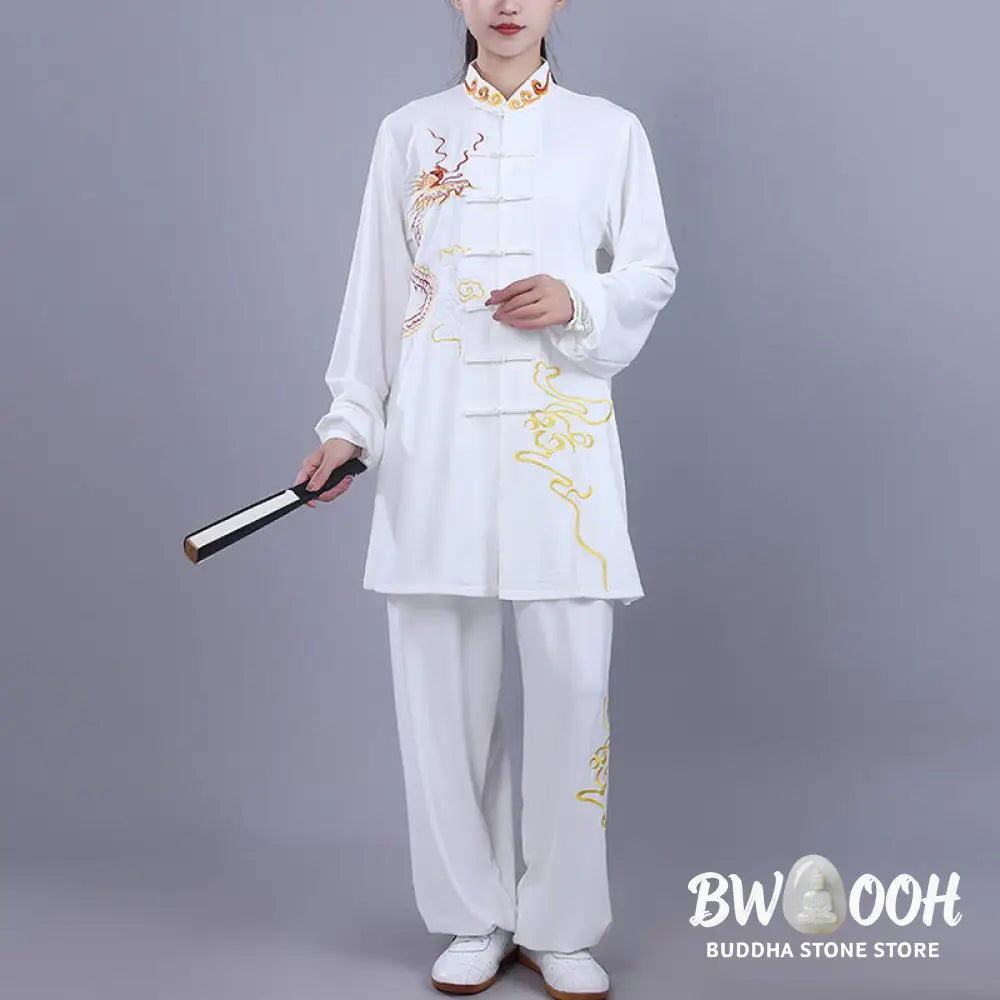 BWOOOH 2Pcs Fall Embroidery Dragon Frog-Button Tai Chi Meditation Qigong Zen Practice Unisex Cotton Clothing Set