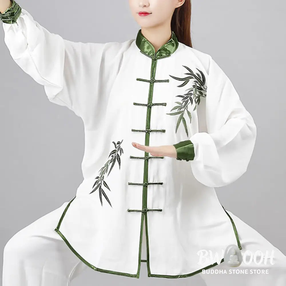 BWOOOH 2Pcs Fall Green Bamboo Leaves Embroidery Frog-Button Tai Chi Meditation Qigong Zen Practice Unisex Cotton