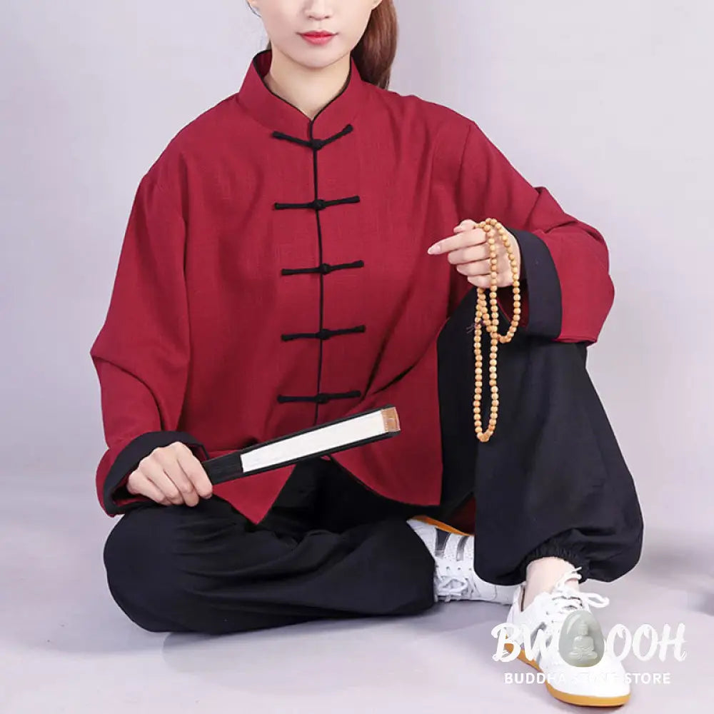 BWOOOH 2Pcs Fall Winter Frog-Button Tai Chi Meditation Qigong Zen Practice Unisex Cotton Linen Clothing Set - Unisex