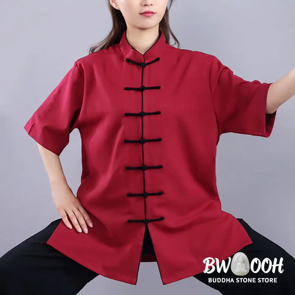 BWOOOH 2Pcs Fall Winter Frog-Button Tai Chi Meditation Qigong Zen Practice Unisex Cotton Linen Clothing Set - Unisex