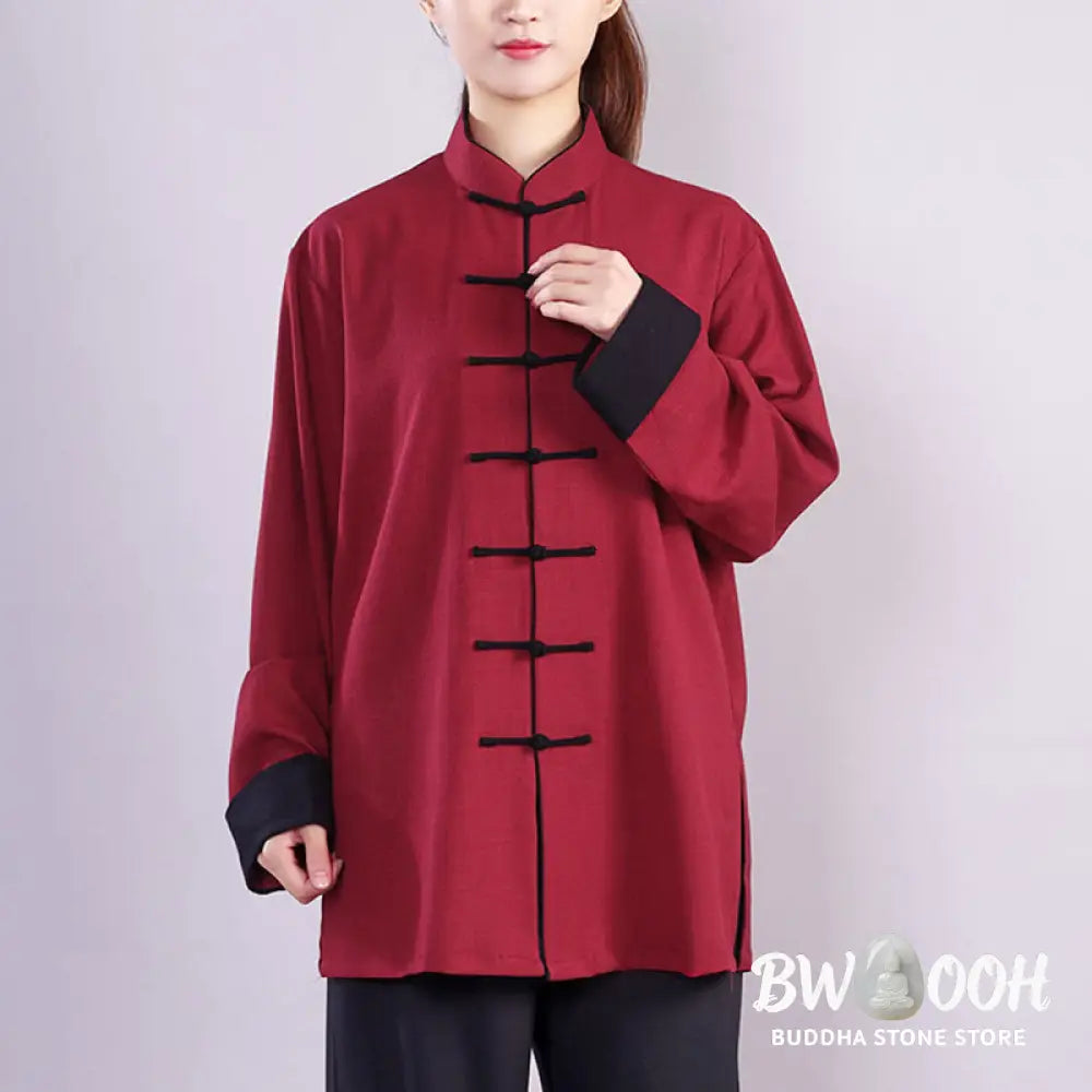 BWOOOH 2Pcs Fall Winter Frog-Button Tai Chi Meditation Qigong Zen Practice Unisex Cotton Linen Clothing Set - Unisex