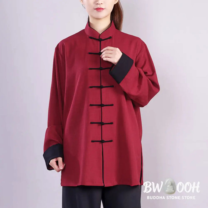 BWOOOH 2Pcs Fall Winter Frog-Button Tai Chi Meditation Qigong Zen Practice Unisex Cotton Linen Clothing Set - Unisex