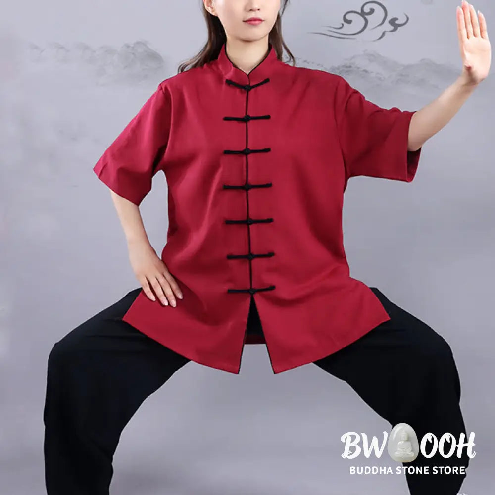 BWOOOH 2Pcs Fall Winter Frog-Button Tai Chi Meditation Qigong Zen Practice Unisex Cotton Linen Clothing Set - Unisex