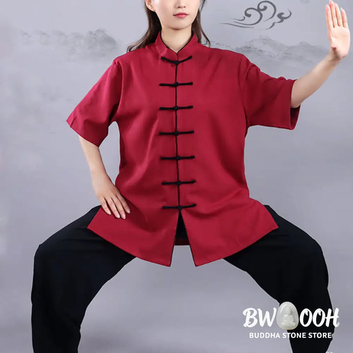 BWOOOH 2Pcs Fall Winter Frog-Button Tai Chi Meditation Qigong Zen Practice Unisex Cotton Linen Clothing Set - Unisex