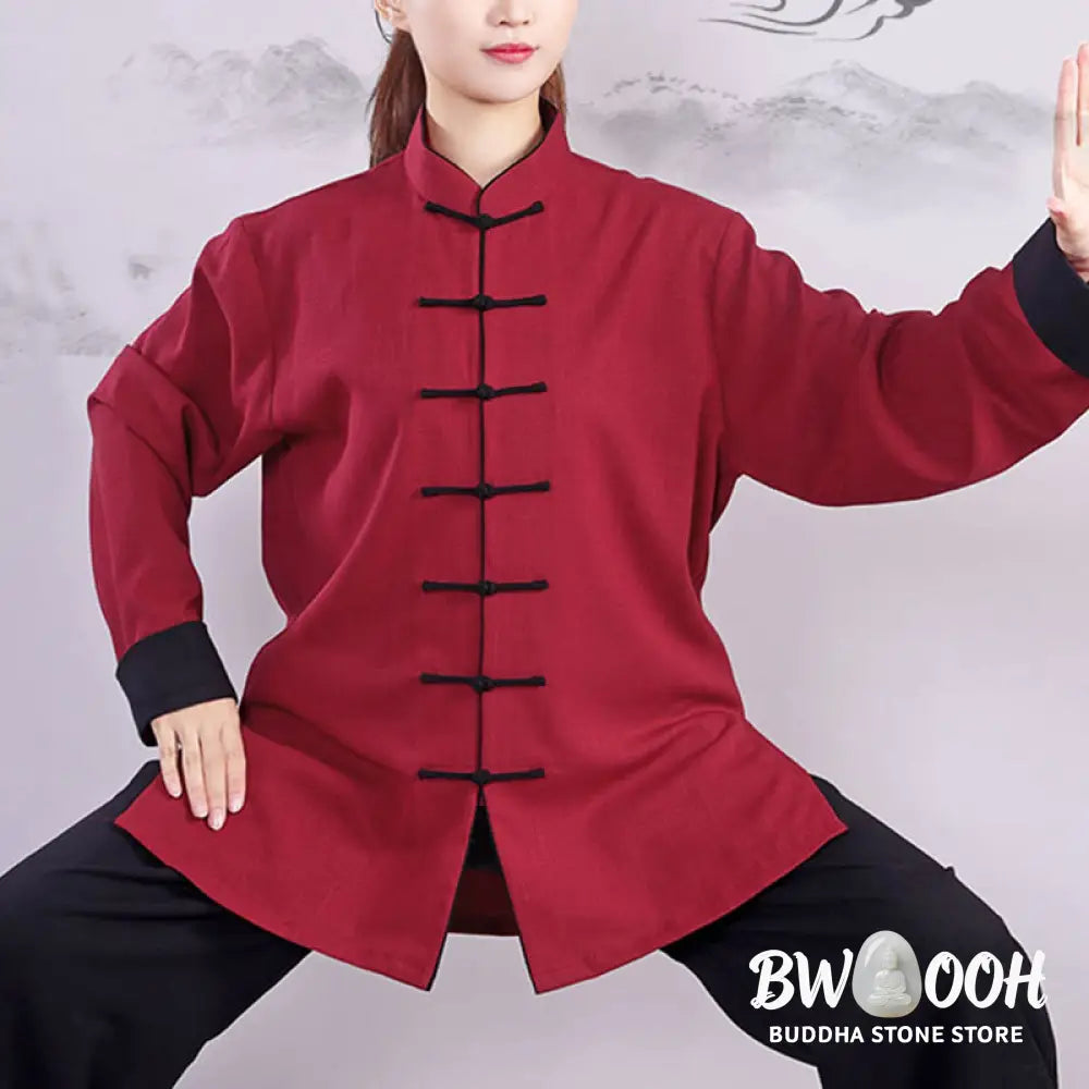 BWOOOH 2Pcs Fall Winter Frog-Button Tai Chi Meditation Qigong Zen Practice Unisex Cotton Linen Clothing Set - Unisex