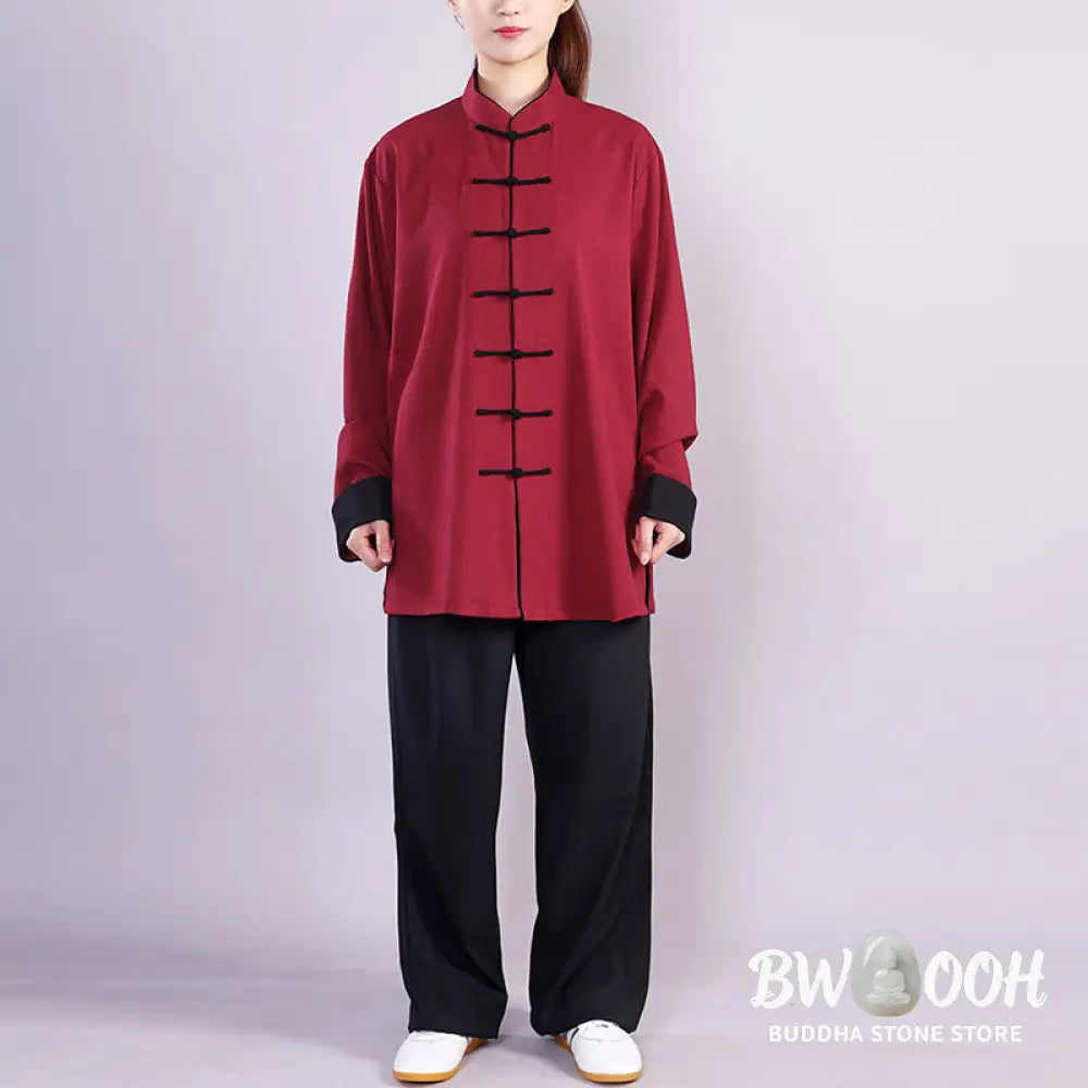 BWOOOH 2Pcs Fall Winter Frog-Button Tai Chi Meditation Qigong Zen Practice Unisex Cotton Linen Clothing Set - Unisex