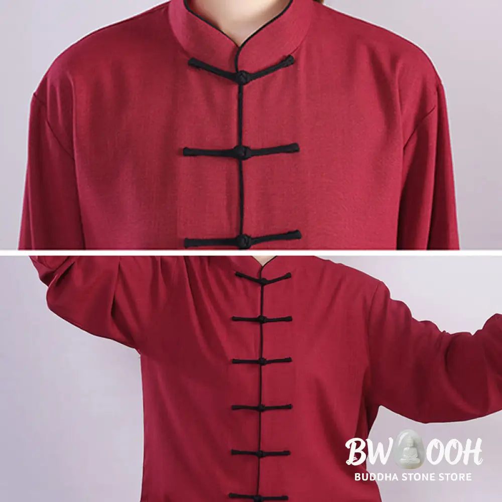 BWOOOH 2Pcs Fall Winter Frog-Button Tai Chi Meditation Qigong Zen Practice Unisex Cotton Linen Clothing Set - Unisex