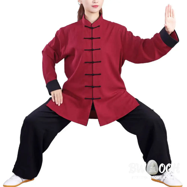 BWOOOH 2Pcs Fall Winter Frog-Button Tai Chi Meditation Qigong Zen Practice Unisex Cotton Linen Clothing Set - Unisex