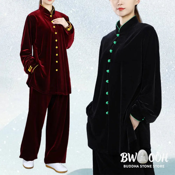 BWOOOH 2Pcs Fall Winter Tai Chi Meditation Qigong Zen Practice Unisex Velour Plush Clothing Set - Unisex Meditation