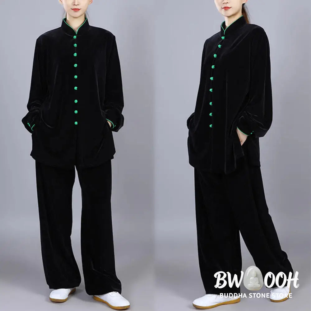 BWOOOH 2Pcs Fall Winter Tai Chi Meditation Qigong Zen Practice Unisex Velour Plush Clothing Set - Unisex Meditation