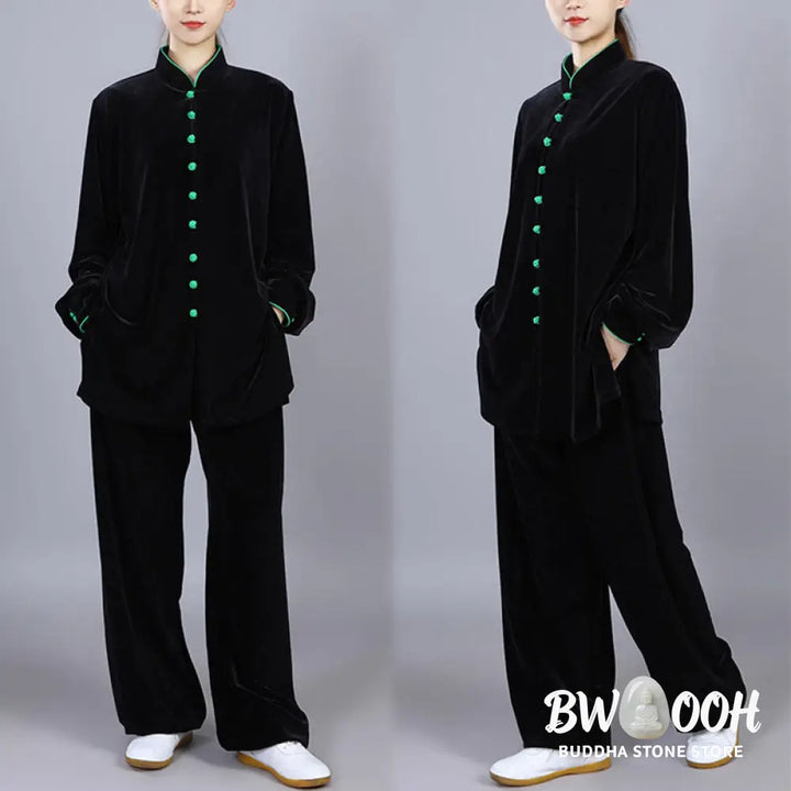 BWOOOH 2Pcs Fall Winter Tai Chi Meditation Qigong Zen Practice Unisex Velour Plush Clothing Set - Unisex Meditation