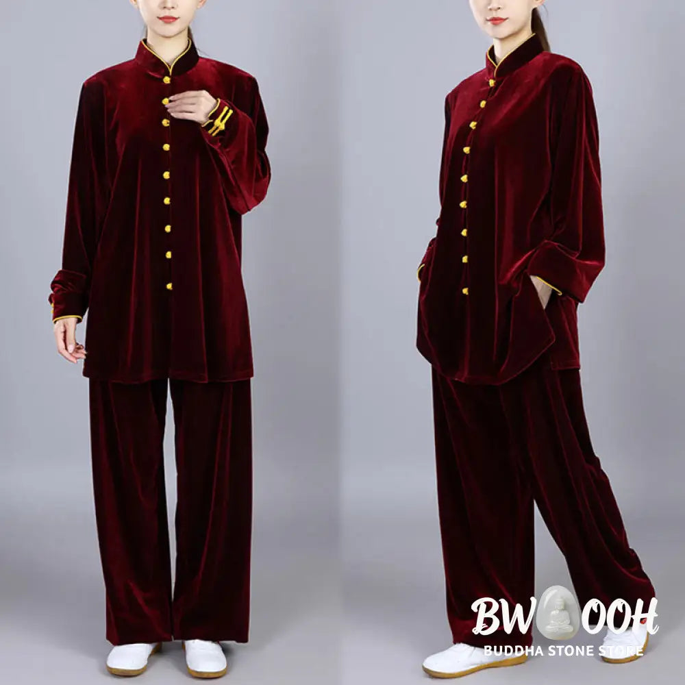 BWOOOH 2Pcs Fall Winter Tai Chi Meditation Qigong Zen Practice Unisex Velour Plush Clothing Set - Unisex Meditation