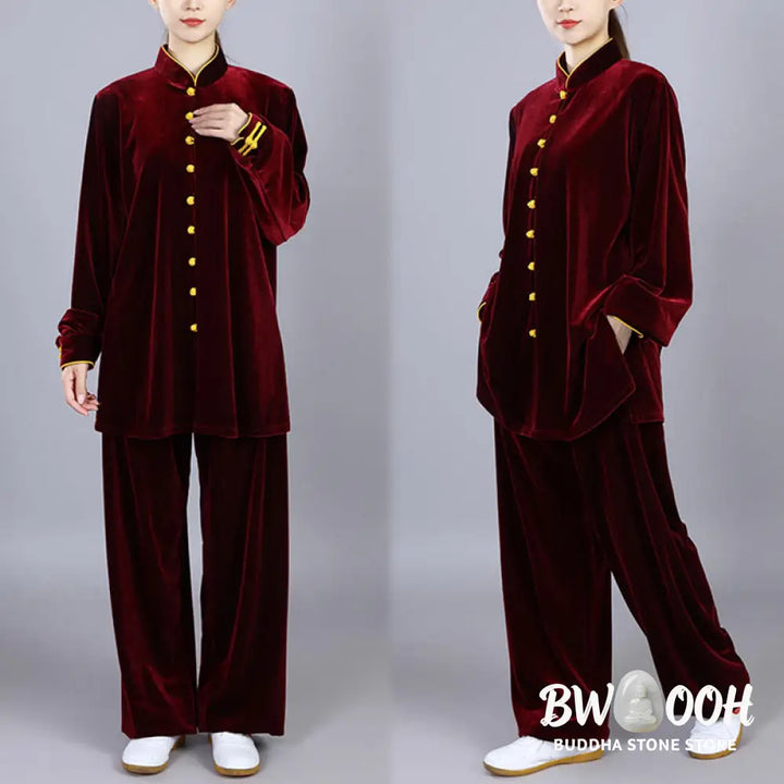 BWOOOH 2Pcs Fall Winter Tai Chi Meditation Qigong Zen Practice Unisex Velour Plush Clothing Set - Unisex Meditation