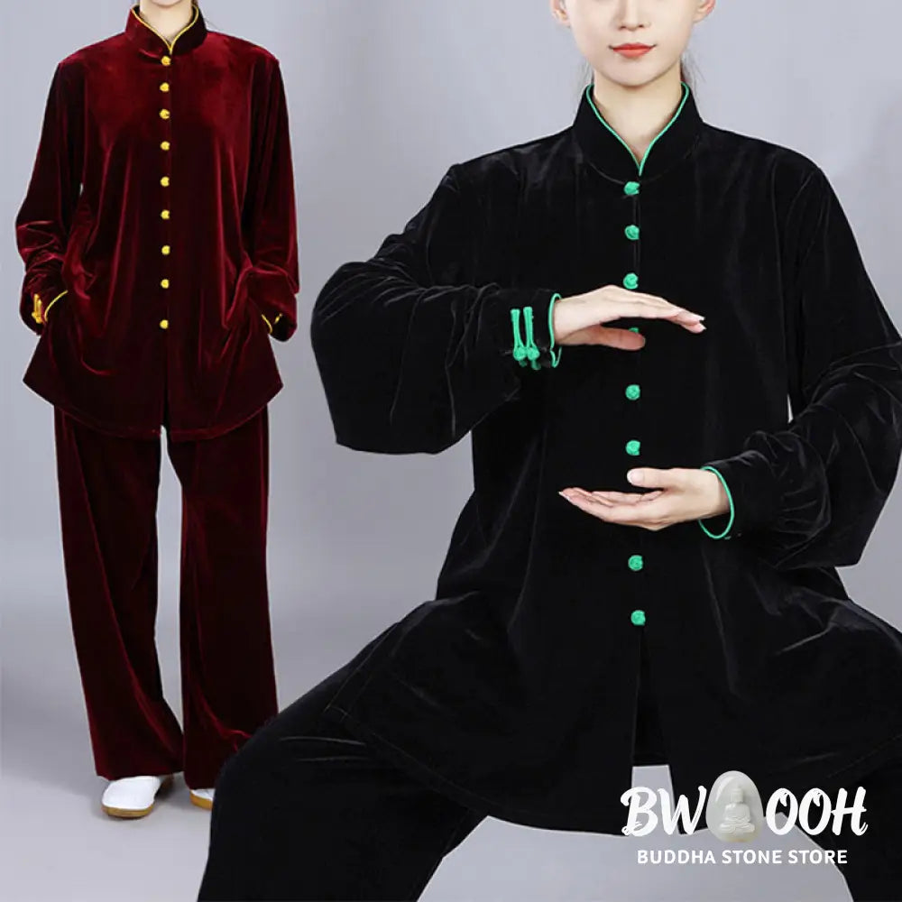 BWOOOH 2Pcs Fall Winter Tai Chi Meditation Qigong Zen Practice Unisex Velour Plush Clothing Set - Unisex Meditation