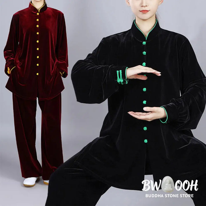 BWOOOH 2Pcs Fall Winter Tai Chi Meditation Qigong Zen Practice Unisex Velour Plush Clothing Set - Unisex Meditation