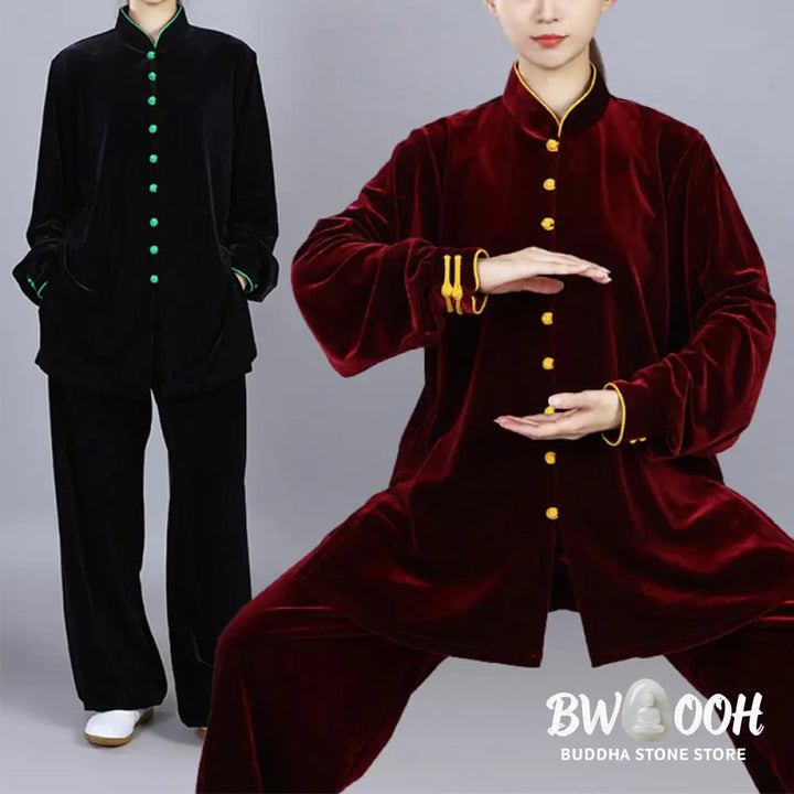 BWOOOH 2Pcs Fall Winter Tai Chi Meditation Qigong Zen Practice Unisex Velour Plush Clothing Set - Unisex Meditation