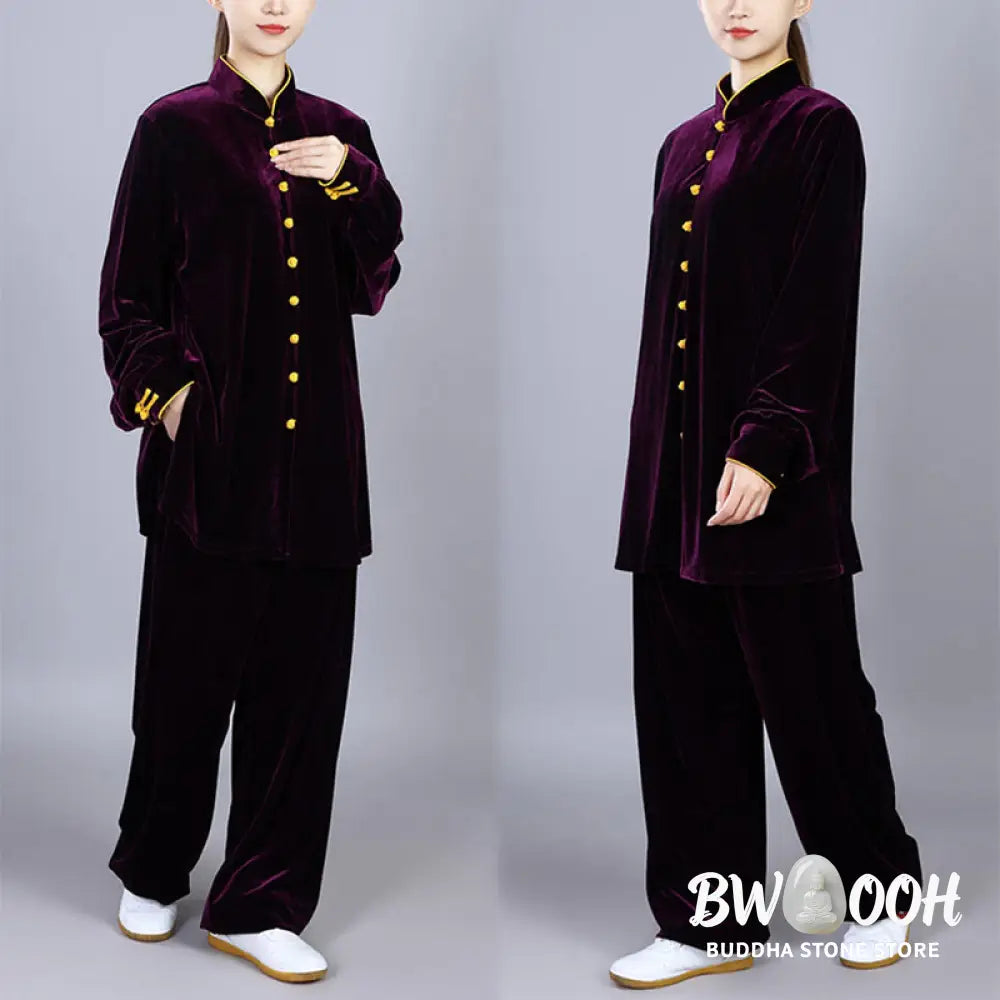 BWOOOH 2Pcs Fall Winter Tai Chi Meditation Qigong Zen Practice Unisex Velour Plush Clothing Set - Unisex Meditation