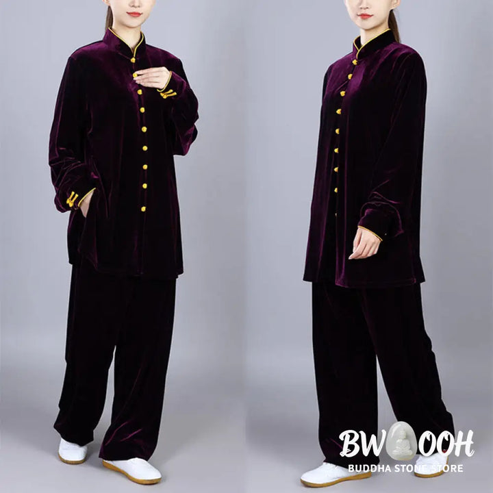 BWOOOH 2Pcs Fall Winter Tai Chi Meditation Qigong Zen Practice Unisex Velour Plush Clothing Set - Unisex Meditation