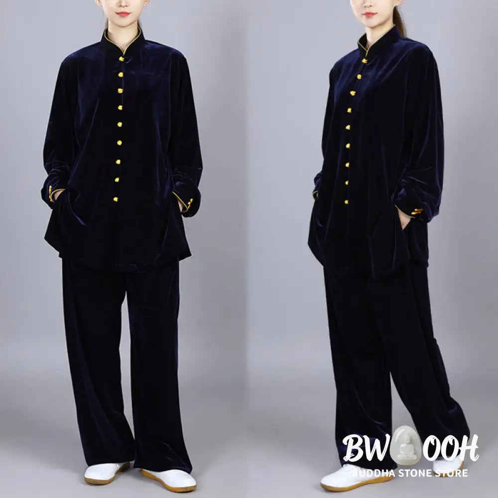 BWOOOH 2Pcs Fall Winter Tai Chi Meditation Qigong Zen Practice Unisex Velour Plush Clothing Set - Unisex Meditation