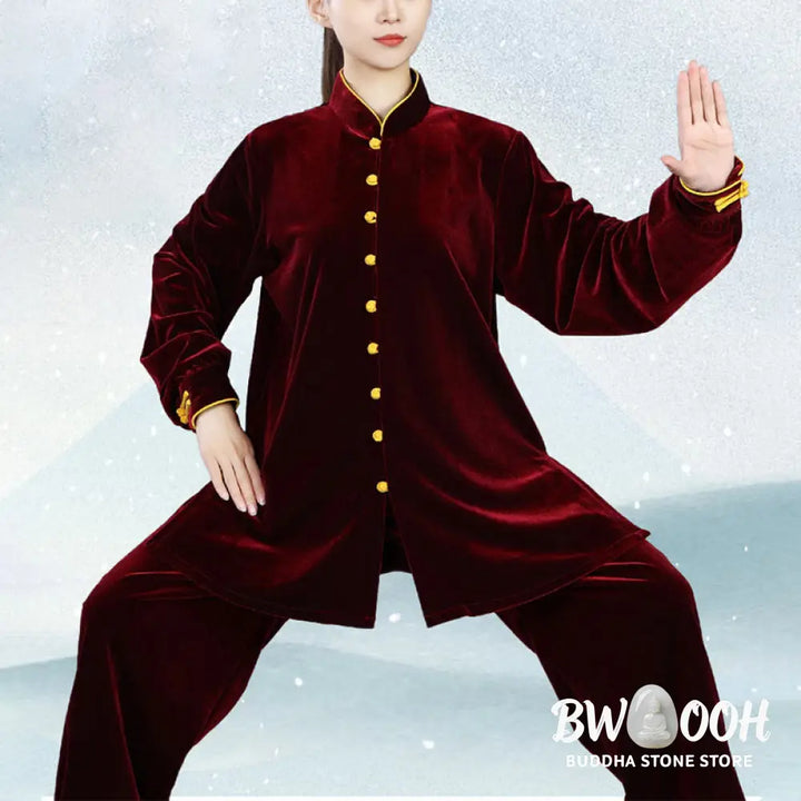 BWOOOH 2Pcs Fall Winter Tai Chi Meditation Qigong Zen Practice Unisex Velour Plush Clothing Set - Unisex Meditation