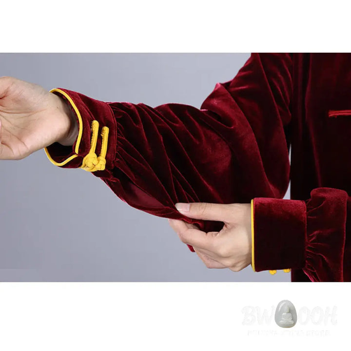 BWOOOH 2Pcs Fall Winter Tai Chi Qigong Practice Unisex Frog-Button Meditation Velour Clothing Set - Unisex Meditation