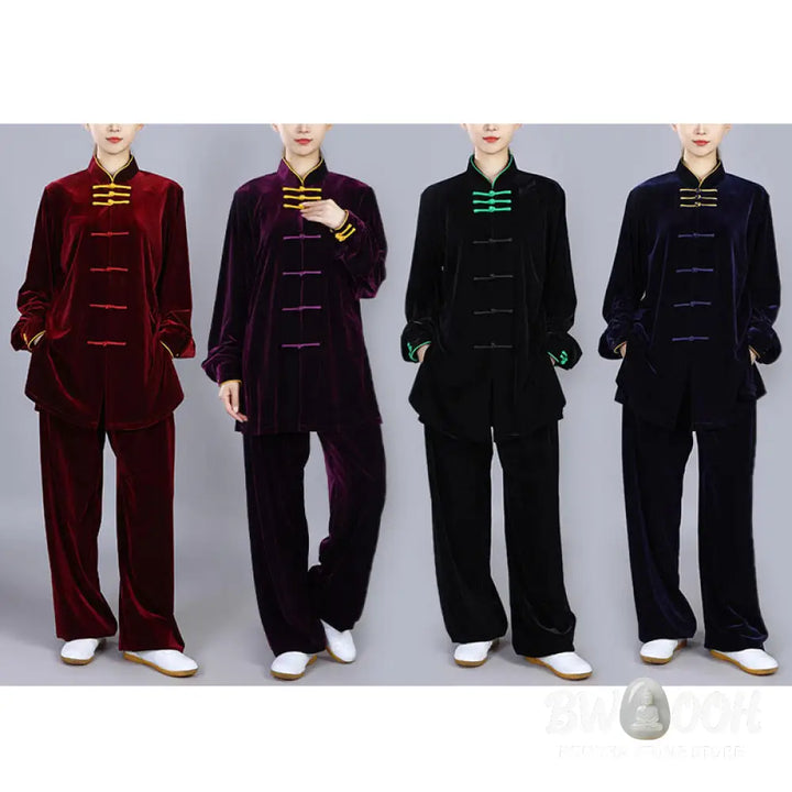BWOOOH 2Pcs Fall Winter Tai Chi Qigong Practice Unisex Frog-Button Meditation Velour Clothing Set - Unisex Meditation