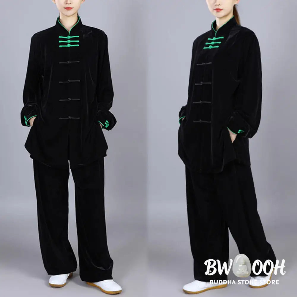 BWOOOH 2Pcs Fall Winter Tai Chi Qigong Practice Unisex Frog-Button Meditation Velour Clothing Set - Unisex Meditation