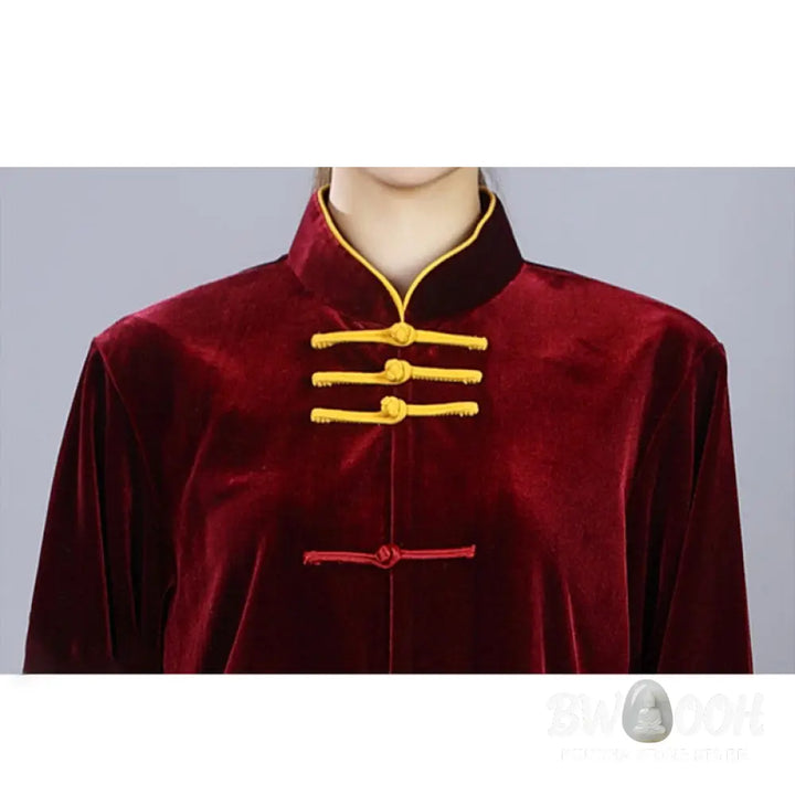 BWOOOH 2Pcs Fall Winter Tai Chi Qigong Practice Unisex Frog-Button Meditation Velour Clothing Set - Unisex Meditation