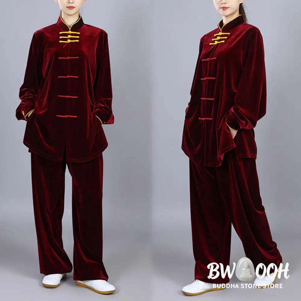 BWOOOH 2Pcs Fall Winter Tai Chi Qigong Practice Unisex Frog-Button Meditation Velour Clothing Set - Unisex Meditation