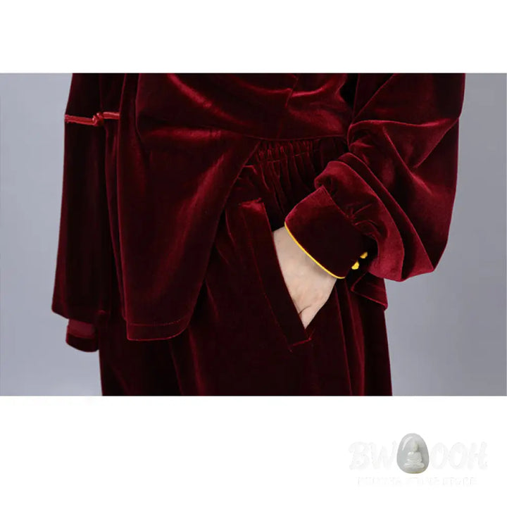 BWOOOH 2Pcs Fall Winter Tai Chi Qigong Practice Unisex Frog-Button Meditation Velour Clothing Set - Unisex Meditation