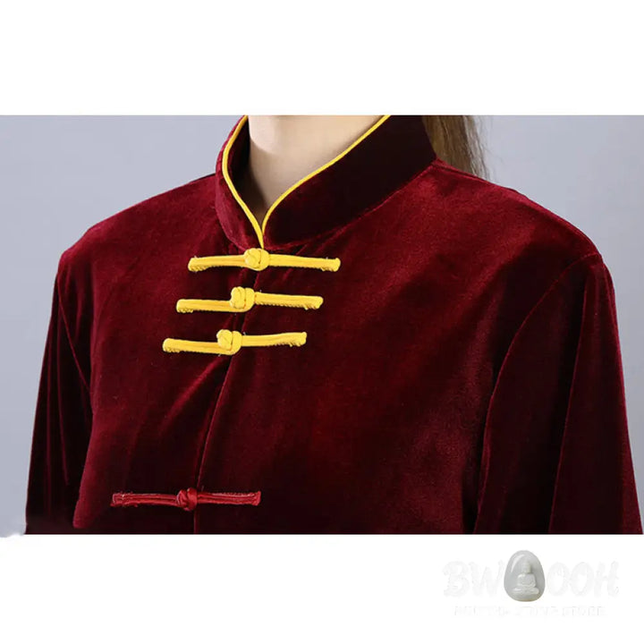 BWOOOH 2Pcs Fall Winter Tai Chi Qigong Practice Unisex Frog-Button Meditation Velour Clothing Set - Unisex Meditation