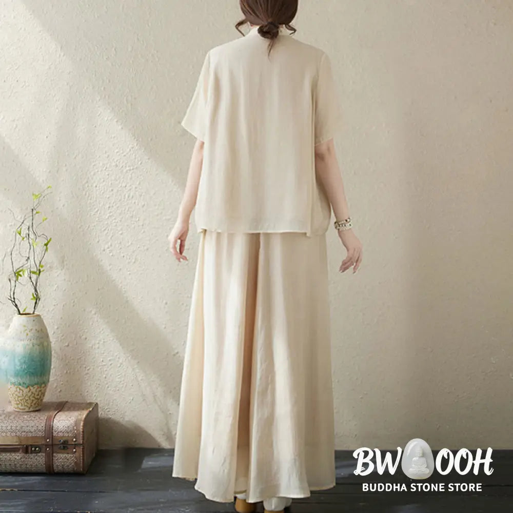 BWOOOH 2Pcs Flower Embroidery Short Sleeve Tee T-shirt Wide Leg Pants Set - 2-Piece Outfit