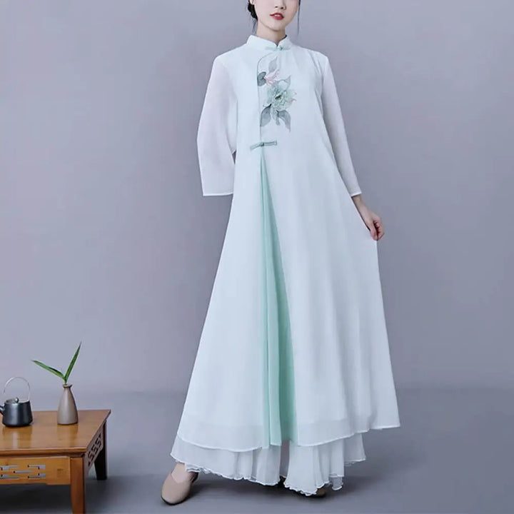 BWOOOH printed yoga pants - 2Pcs Flower Three Quarter Sleeve Midi Dr