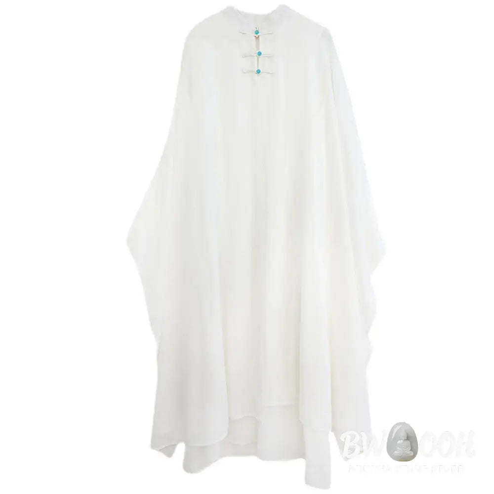 BWOOOH 2Pcs Frog-Button Long Sleeve Midi Dress Wide Leg Pants Chiffon Zen Women’s Set - Women’s Meditation Cloth