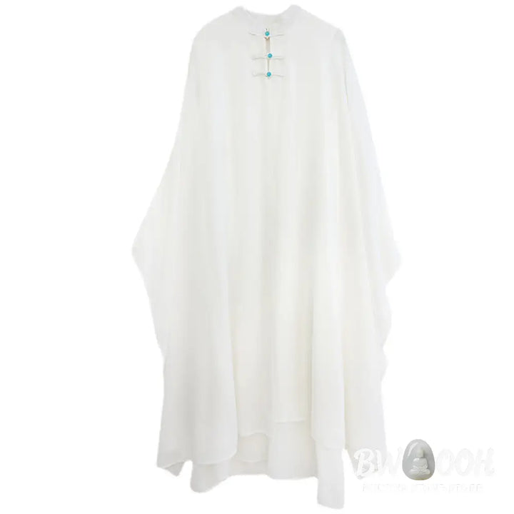 BWOOOH 2Pcs Frog-Button Long Sleeve Midi Dress Wide Leg Pants Chiffon Zen Women’s Set - Women’s Meditation Cloth