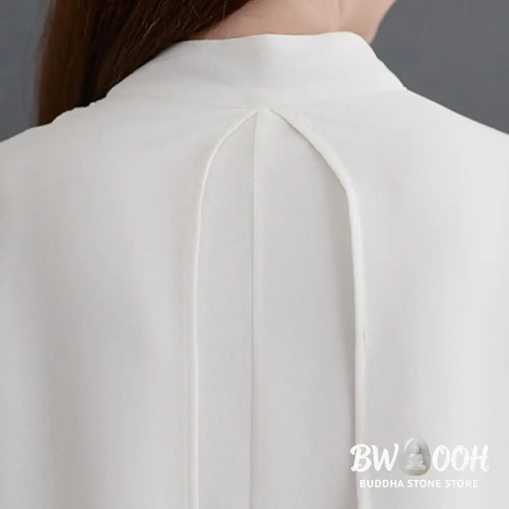 BWOOOH 2Pcs Frog-Button Long Sleeve Midi Dress Wide Leg Pants Chiffon Zen Women’s Set - Women’s Meditation Cloth