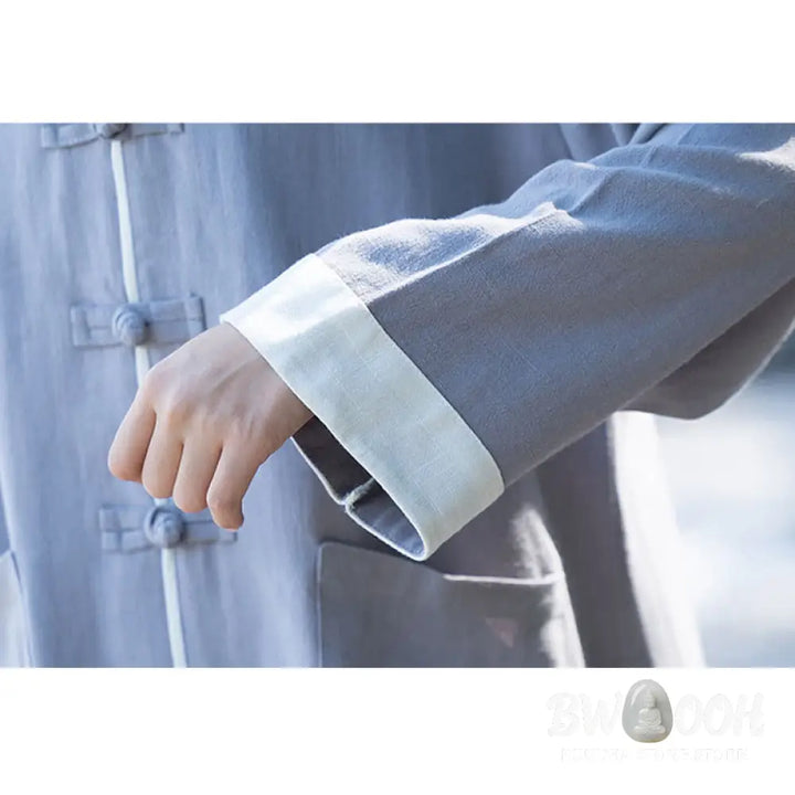 BWOOOH 2Pcs Frog-Button Long Sleeve Shirt Top Pants Meditation Zen Tai Chi Cotton Linen Clothing Women’s Set - Women’s