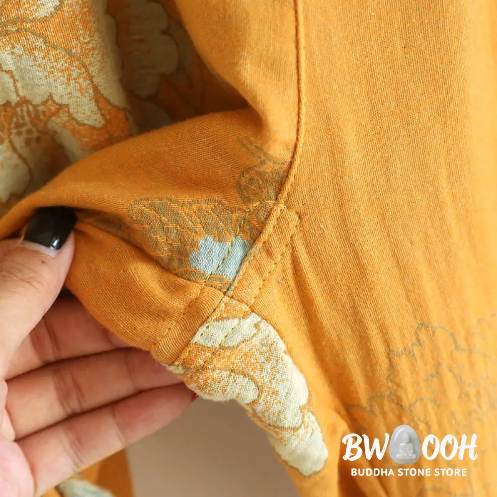 BWOOOH 2pcs Frog-Button Printed Long Sleeve Cardigan Shirt Pants With Pockets Cotton Set - 2-Piece Outfit