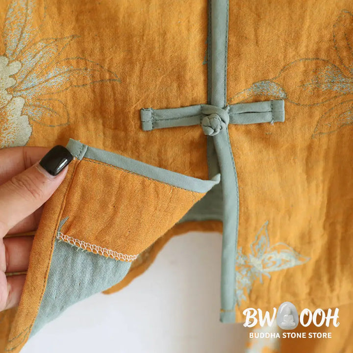 BWOOOH 2pcs Frog-Button Printed Long Sleeve Cardigan Shirt Pants With Pockets Cotton Set - 2-Piece Outfit