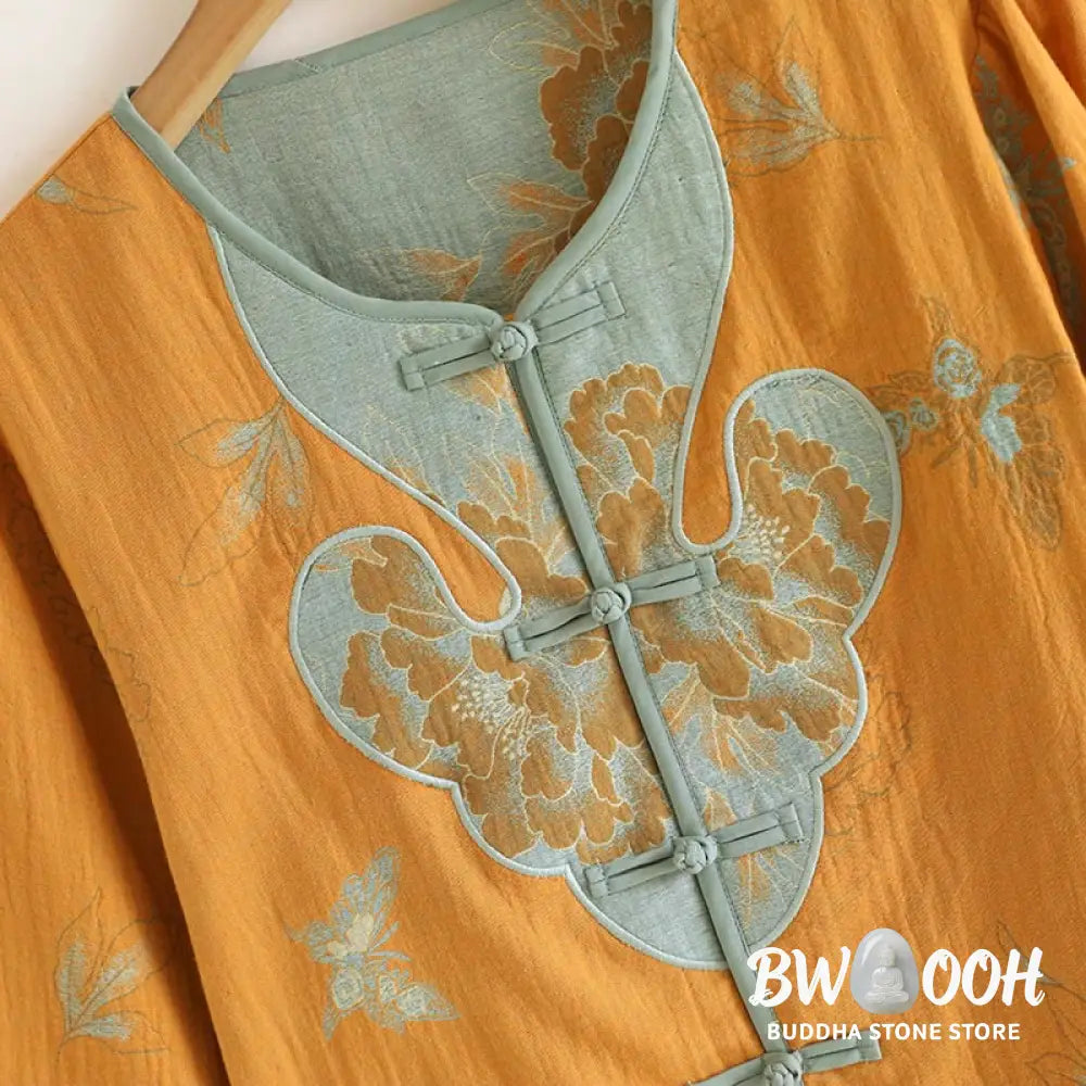 BWOOOH 2pcs Frog-Button Printed Long Sleeve Cardigan Shirt Pants With Pockets Cotton Set - 2-Piece Outfit