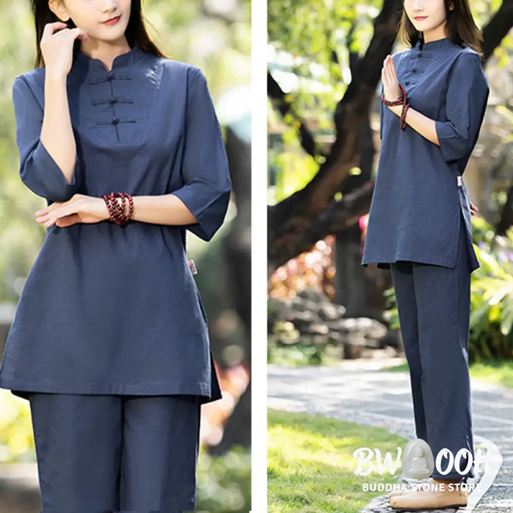 BWOOOH 2Pcs Half Sleeve Shirt Top Pants Meditation Zen Tai Chi Cotton Linen Clothing Women’s Set - Women’s Meditation